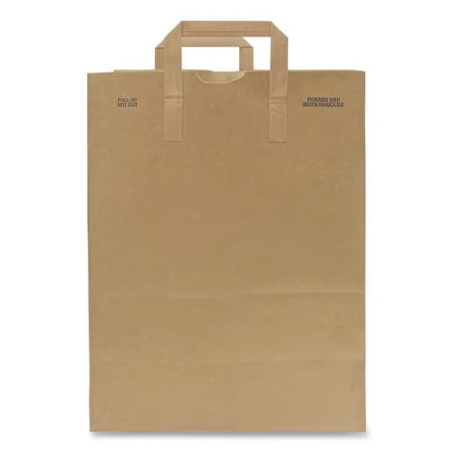 Image of Ross & Wallace Paper Products 110513SP Grocery Paper Bags, 1/6 BBL Size, 70# Basis Weight, Flat Handles, 12" x 7" x 16.25", Kraft, 300/Bundle