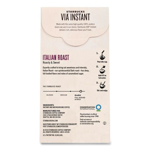 Image of Starbucks® 12407838 VIA Ready Brew Coffee, 0.11 oz, Italian Roast, 8/Pack, 12 Packs/Carton