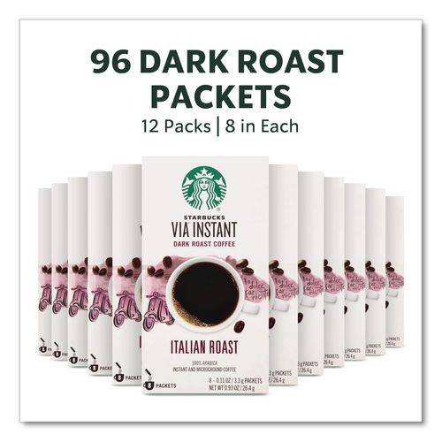 Image of Starbucks® VIA Ready Brew Coffee, 0.11 oz, Italian Roast, 8 Packets/Bag, 12 Bags/Carton
