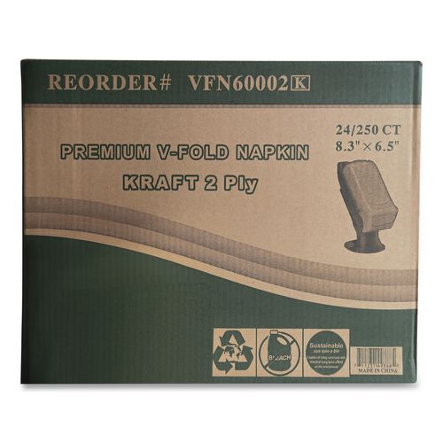 Image of GEN VFN60002K Premium Interfold Pop-Up Dispenser Napkin, 2-Ply, 6.5 x 5, Brown, 6,000/Carton