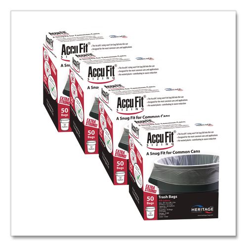 Image of AccuFit® H7450TC RC1 Linear Low Density Can Liners with AccuFit Sizing, 44 gal, 0.9 mil, 37" x 50", Clear, 50 Bags/Box, 4 Boxes/Carton