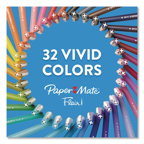Image of Paper Mate® 2097886 Flair Felt Tip Porous Point Pen, Retro Accents, Stick, Medium 0.7mm, Randomly Assorted Ink, Randomly Assorted Barrel, 12/Pack