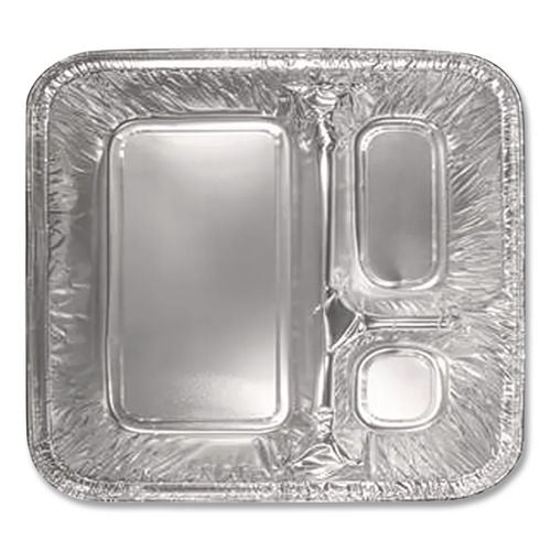 Image of HFA® 2045-35-250W Aluminum Oblong Container with Lid, 3 Compartments, 24 oz, 8.5 x 6.38 x 1.47, Silver, 250/Carton