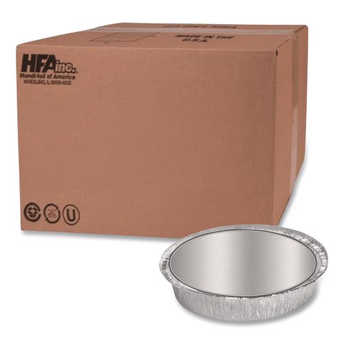 Image of HFA® 204630 Round Aluminum Container with Lid, 48 oz, 9" Diameter, Silver, 500/Carton