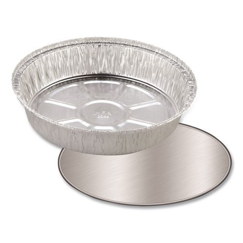 Image of HFA® 204630 Round Aluminum Container with Lid, 48 oz, 9" Diameter, Silver, 500/Carton