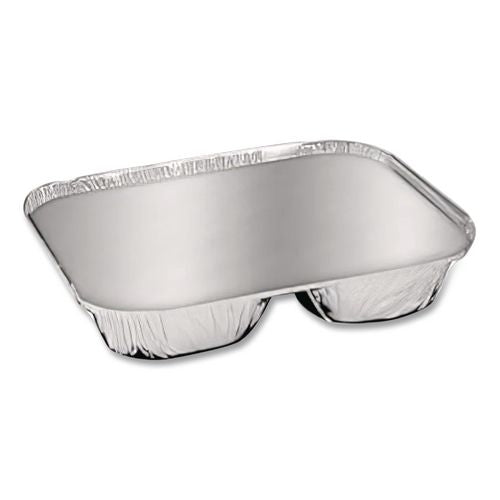 Image of HFA® 2045-35-250W Aluminum Oblong Container with Lid, 3 Compartments, 24 oz, 8.5 x 6.38 x 1.47, Silver, 250/Carton