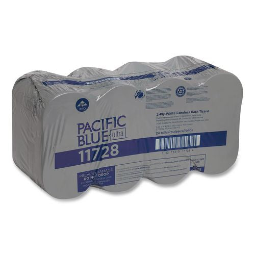 Image of Georgia Pacific® Professional 11728 Pacific Blue Ultra Coreless Toilet Paper, Septic Safe, 2-Ply, White, 1,700 Sheets/Roll, 24 Rolls/Carton