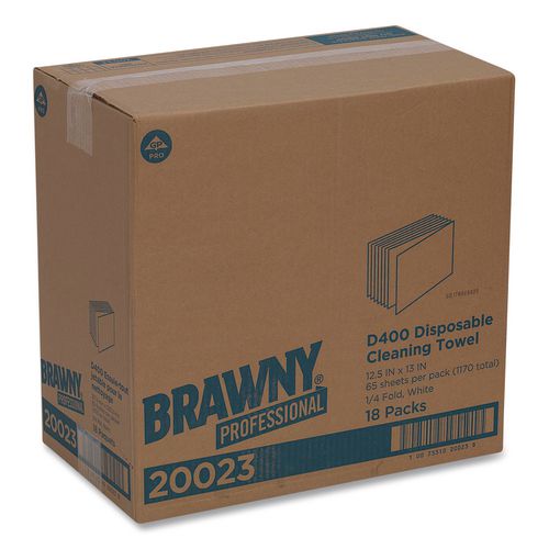 Image of Brawny® Professional 20023 Medium Duty Premium DRC 1/4 Fold Wipers, 1-Ply, 13 x 12.5, Unscented, White, 65/Pack