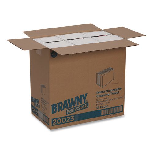 Image of Brawny® Professional 20023 Medium Duty Premium DRC 1/4 Fold Wipers, 1-Ply, 13 x 12.5, Unscented, White, 65/Pack