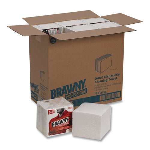 Image of Brawny® Professional 20023 Medium Duty Premium DRC 1/4 Fold Wipers, 1-Ply, 13 x 12.5, Unscented, White, 65/Pack