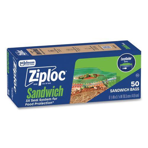 Image of Ziploc® 383179 Resealable Sandwich Bags, 6.5" x 5.88", Clear, 50/Box