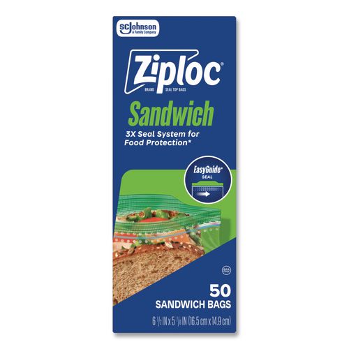 Image of Ziploc® 383179 Resealable Sandwich Bags, 6.5" x 5.88", Clear, 50 Bags/Box, 12 Boxes/Carton