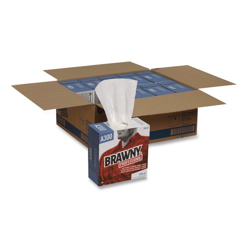 Image of Brawny® Professional 29518 Airlaid Medium Duty Wipers, Cloth, 1-Ply, 9.2 x 12.4, Unscented, White, 128/Box, 10 Boxes/Carton