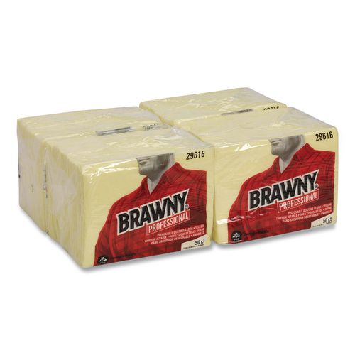 Image of Brawny® Professional 29616 Dusting Cloths, Quarterfold, 17 x 24, Unscented, Yellow, 50/Pack, 4 Packs/Carton