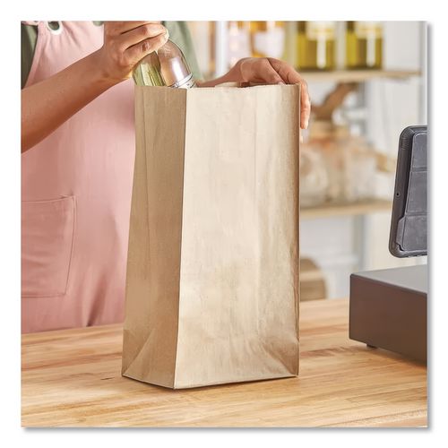Image of Ross & Wallace Paper Products 130316SP Grocery Paper Bags, 16# Size, Heavy-Duty, 50# Basis Weight, 7.75" x 4.75" x 16", Kraft, 500/Bundle