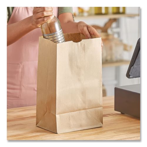 Image of Ross & Wallace Paper Products 100321500PK/BL Grocery Paper Bags, 20# Squat Size, 40# Basis Weight, 8.13" x 5.88" x 12.5", Kraft, 500/Bundle