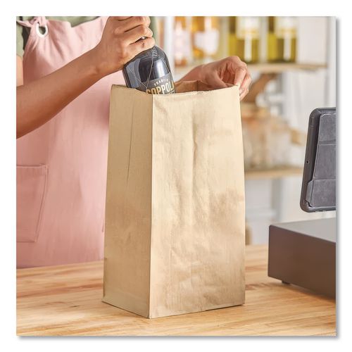 Image of Ross & Wallace Paper Products 100326500PK/BL Grocery Paper Bags, 25# Squat Size, 40# Basis Weight, 8.25" x 5.25" x 16.13", Kraft, 500/Bundle