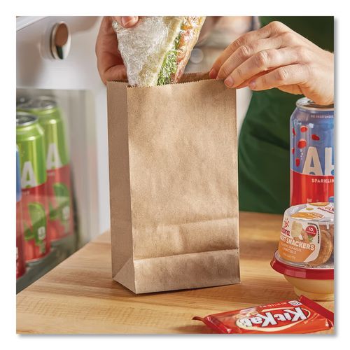Image of Ross & Wallace Paper Products 100302500PK/BL Grocery Paper Bags, 2# Size, 30# Basis Weight, 4.13" x 2.63" x 7.88", Kraft, 500/Bundle