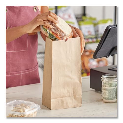 Image of Ross & Wallace Paper Products 100304500PK/BL Grocery Paper Bags, 4# Size, 30# Basis Weight, 5" x 3.13" x 9.88", Kraft, 500/Bundle