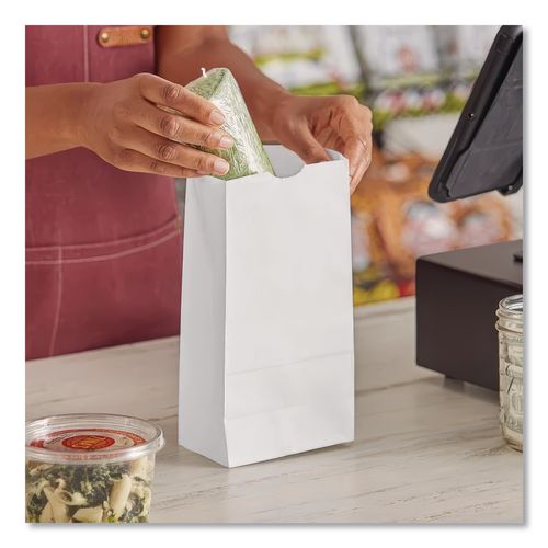 Image of Ross & Wallace Paper Products 120304500PK/BL Grocery Paper Bags, 4# Size, 30# Basis Weight, 5" x 3.13" x 9.88", White, 500/Bundle