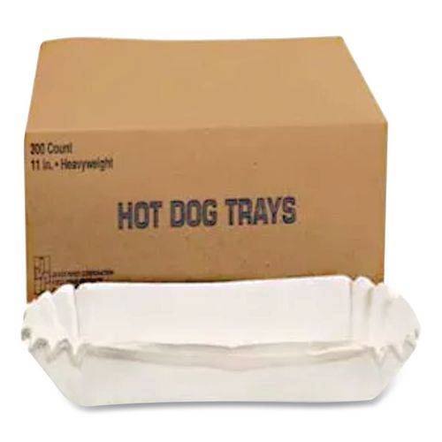 Image of Hoffmaster® 610740 Fluted Hot Dog Trays, 6 x 2 x 2, White, Paper, 500/Sleeve, 6 Sleeves/Carton