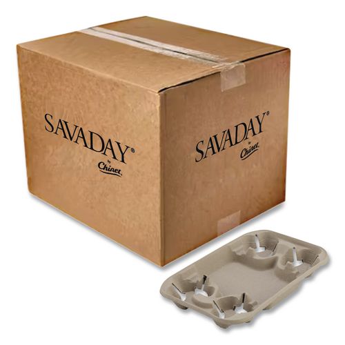 Image of Chinet® 20969 StrongHolder Molded Fiber Cup/Food Tray, 8 oz to 22 oz, Four Cups + Food Tray, Beige, 250/Carton