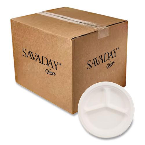 Image of Chinet® 21204 Paper Dinnerware, 3-Compartment Plate, 10.25" Dia, White, 500/carton