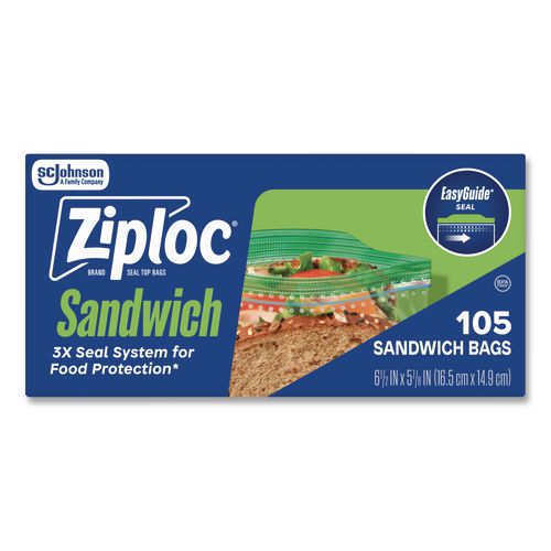 Image of Ziploc® 383211 Resealable Sandwich Bags, 6.5" x 5.88", Clear, 105 Bags/Box, 12 Boxes/Carton