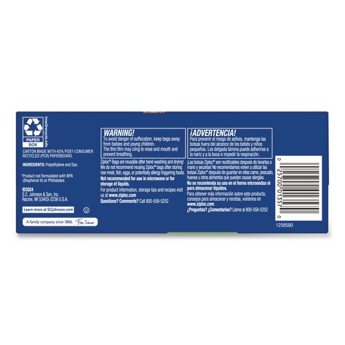 Image of Ziploc® 383211 Resealable Sandwich Bags, 6.5" x 5.88", Clear, 105 Bags/Box, 12 Boxes/Carton