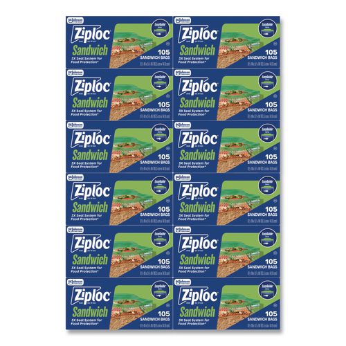 Image of Ziploc® 383211 Resealable Sandwich Bags, 6.5" x 5.88", Clear, 105 Bags/Box, 12 Boxes/Carton