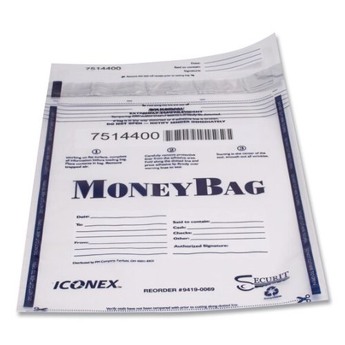 Image of SecurIT® PMC58001 Tamper Evident Deposit Bag, Plastic, 9" x 12", White, 100/Pack