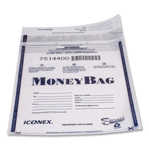 Image of SecurIT® PMC58002 Tamper Evident Deposit Bag, Plastic, 9" x 12", Clear, 100/Pack