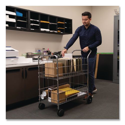 Image of Fellowes® 40912 Wire Mail Cart, Metal, 2 Bins, 21.5" x 37.5" x 39.5", Chrome