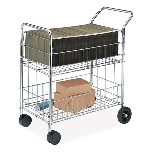 Image of Fellowes® 40912 Wire Mail Cart, Metal, 2 Bins, 21.5" x 37.5" x 39.5", Chrome