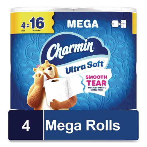 Image of Charmin® 80835936 Ultra Soft Bathroom Tissue, Septic Safe, 2-Ply, White, 208 Sheets/Roll, 4 Rolls/Pack