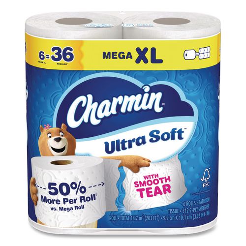 Image of Charmin® 80836618 Ultra Soft Bathroom Tissue, Septic Safe, 2-Ply, White, 312 Sheets/Roll, 18 Rolls/Carton