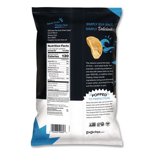 Image of popchips® SMC71100 Potato Chips, Sea Salt Flavor, 0.8 Oz Bag, 24/carton