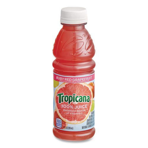 Image of Tropicana® TRO00175 100% Juice, Ruby Red Grapefruit, 10oz Bottle, 24/carton