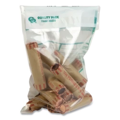 Image of Quality Park QUA45220 Clear Cash Transmittal Bags with Pre-Printed Info Block, Polyethylene, 6" x 9", Clear, 100/Pack