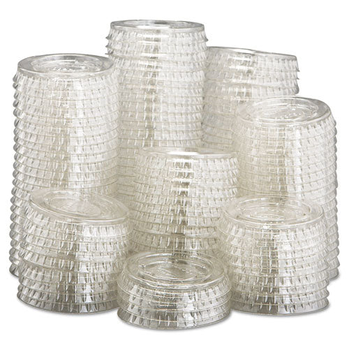 Image of Dart® PL100N Portion/Souffle Cup Lids, Fits 0.5 oz to 1 oz Portion Cups, Plastic, Clear, 125/Pack, 20 Packs/Carton