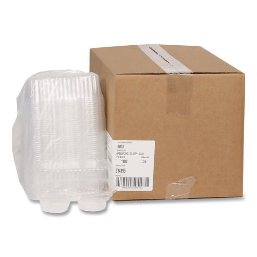 Image of Pactiv Evergreen 000000000000002002 ClearView Bakery Cupcake Container, 2 Compartments, 6.75 x 4 x 4, Clear, Plastic, 100/Carton