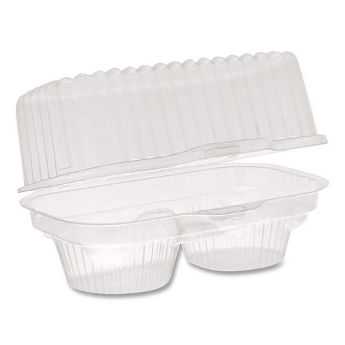 Image of Pactiv Evergreen 000000000000002002 ClearView Bakery Cupcake Container, 2 Compartments, 6.75 x 4 x 4, Clear, Plastic, 100/Carton