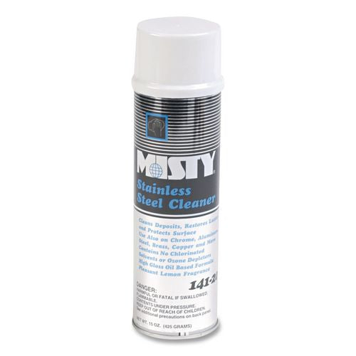 Image of Misty® 1001541 Stainless Steel Cleaner And Polish, Lemon Scent, 15 Oz Aerosol Spray, 12/carton
