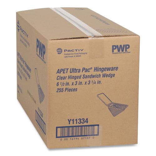 Image of Pactiv Evergreen Y11334 Plastic Hinged Lid Sandwich Container, 3.25 x 6.5 x 3, Clear, 85/Pack, 3 Packs/Carton
