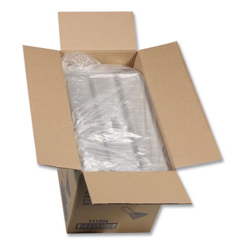 Image of Pactiv Evergreen Y11334 Plastic Hinged Lid Sandwich Container, 3.25 x 6.5 x 3, Clear, 85/Pack, 3 Packs/Carton