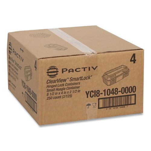 Image of Pactiv Evergreen YCI810480000 ClearView SmartLock Hinged Lid Container, 23 oz, 8.5 x 4 x 2.5, Clear, Plastic, 250/Carton