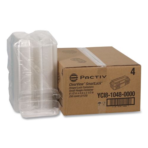 Image of Pactiv Evergreen YCI810480000 ClearView SmartLock Hinged Lid Container, 23 oz, 8.5 x 4 x 2.5, Clear, Plastic, 250/Carton