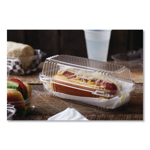 Image of Pactiv Evergreen YCI810480000 ClearView SmartLock Hinged Lid Container, 23 oz, 8.5 x 4 x 2.5, Clear, Plastic, 250/Carton