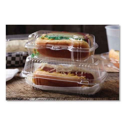 Image of Pactiv Evergreen YCI810480000 ClearView SmartLock Hinged Lid Container, 23 oz, 8.5 x 4 x 2.5, Clear, Plastic, 250/Carton