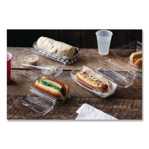 Image of Pactiv Evergreen YCI810480000 ClearView SmartLock Hinged Lid Container, 23 oz, 8.5 x 4 x 2.5, Clear, Plastic, 250/Carton